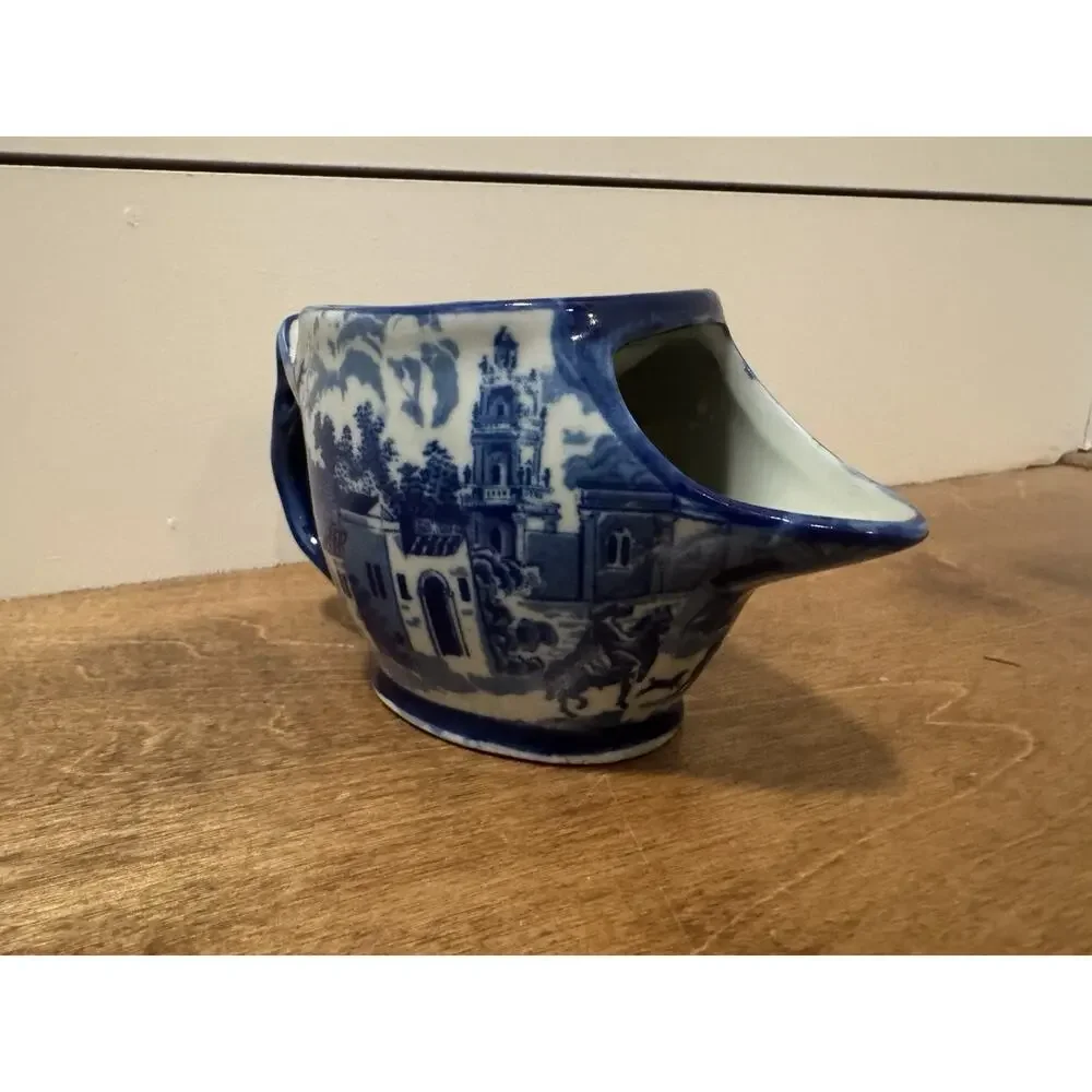 Vintage Flow Blue Victoria Ironstone English Village Shaving Scuttle Mug